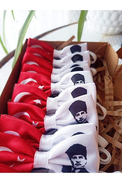 GallanD Ataturk Turkish Flag Red and White Children's Satin Ceremony Day Special Day Practical Elastic Bow Tie Pack of 10
