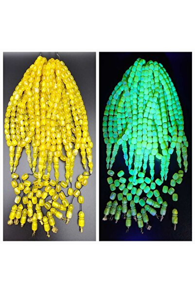 LEBLEBİ TESBİH Dominik Damla Benzetmesi UV Işıkta Yeşile Dönen Ateş Kehribar Tesbih Lt1034
