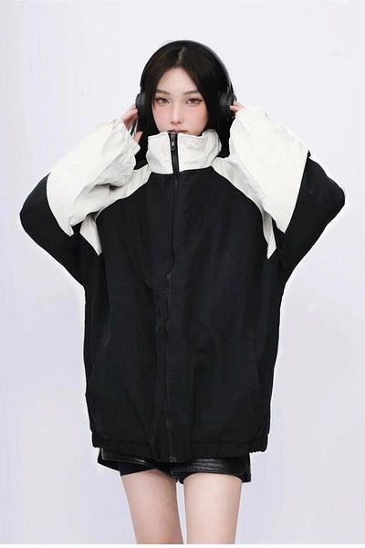 Gofeel Harajuku Street Oversize Black White Vintage Parachute Jacket