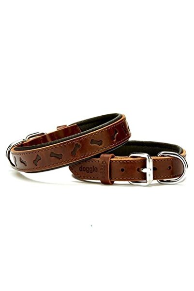 Doggie Comfort Deri Kemik Desenli Köpek Boyun Tasması Medium Kahverengi 2.5x3...
