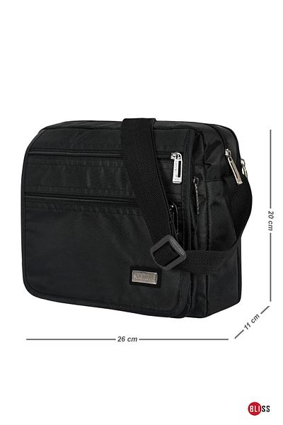 Bliss Multi-Compartment Waterproof Unisex Horizontal Black Bag with Hand and Shoulder Strap