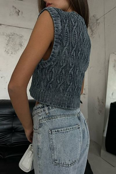 lovebox Women's Blue Washed Knitwear Sweater 23W20001