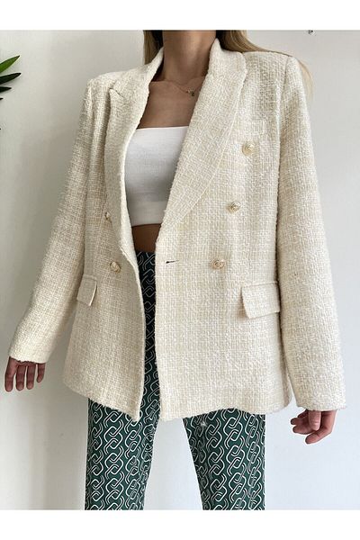 Erşan Giyim Blazer Tweed Jacket Bone