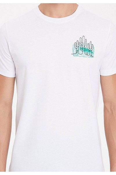 WESTMARK LONDON Ανδρικό μπλουζάκι Cactus με λευκή λαιμόκοψη από βαμβακερή κανονική εφαρμογή