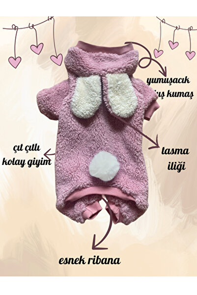 Barneystore Kedi Köpek Peluş Tavşan Tulum (ÇIT ÇITLI)
