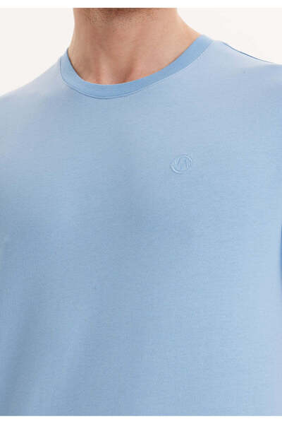 WESTMARK LONDON Light Blue Crew Neck Regular Fit Cotton Men's T-Shirt VITAL
