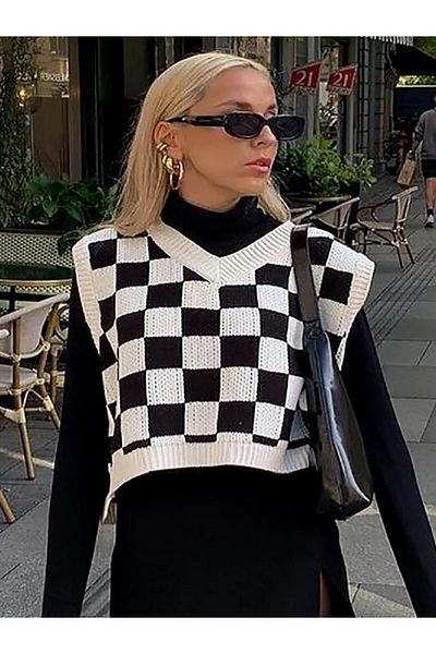 ellevana Y2K Harajuku - Black and White Plaid Oversize Unisex Sweater44