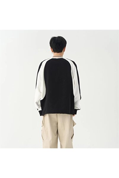 Touz Blunt Blunt Y2K Streetwear Line Λεπτομέρεια Unisex Oversize Crew Neck Μαύρο φούτερ