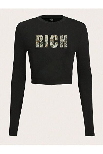 Jose Clothing Γυναικεία μαύρη εμπριμέ λαιμόκοψη Y2K στυλ που εφαρμόζει στο σώ...