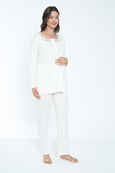 Miss Dünya Lissa Set de pijamale alb pentru maternitate si maternitate, potri...