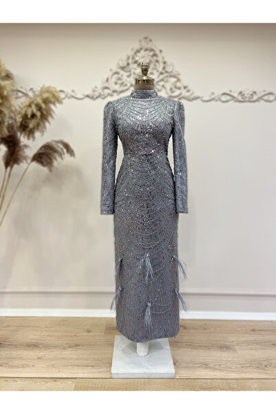 Halezademoda Tas ve Payet Detaylı Abiye Elbise