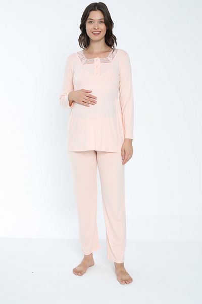 Miss Dünya Lissa Salmon Maternity and Maternity Pajamas Set Suitable for Breastfeeding