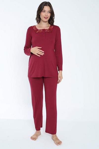 Miss Dünya Lissa Claret Red Maternity and Maternity Pajamas Set Suitable for Breastfeeding