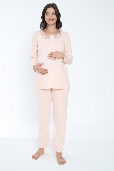 Miss Dünya Lissa Salmon Maternity and Maternity Pajamas Set Suitable for Breastfeeding