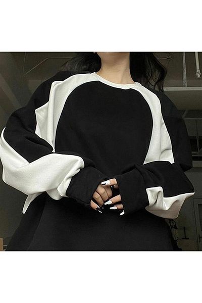 Gofeel Daylight Y2K Streetwear Line Detail Unisex Oversize Μαύρο φούτερ με λαιμόκοψη