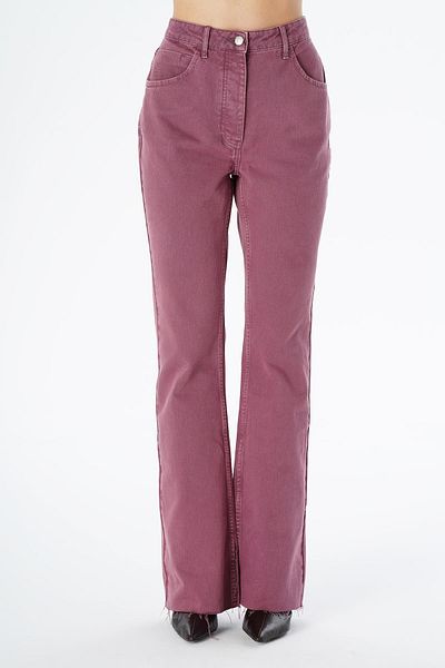 CROSS JEANS Aurora Dried Rose High Waist Patty Buttoned Flare Fit Leg Slit Jean Trousers C 4528-028