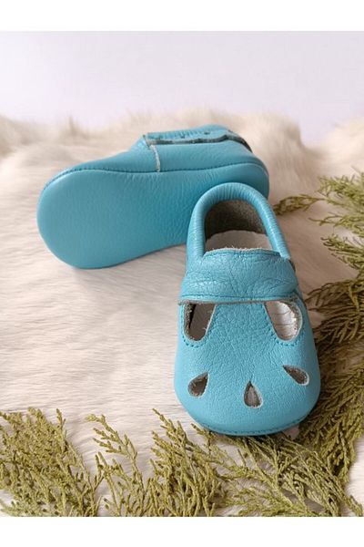 Hodore Wizy Baby Blue Genuine Leather Baby Booties Moccasin