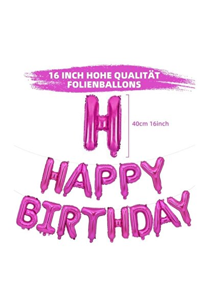 MFM مجموعة بالونات عيد ميلاد سعيد باللون الوردي الداكن