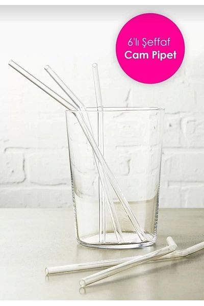 Fİ HOME Transparent Glass Straw - 6-Piece Curved Set