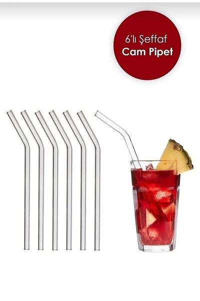 Fİ HOME Transparent Glass Straw - 6-Piece Curved Set