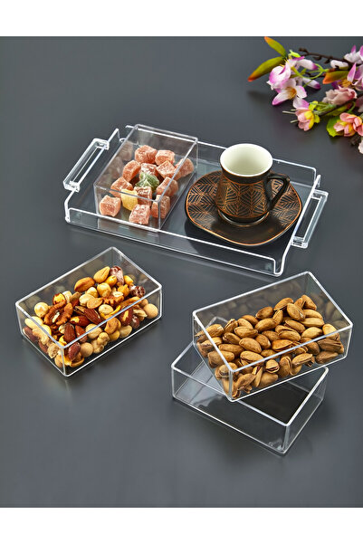 ASlife Home 4 Bowls Crystal Handled Presentation Tray Snack Bowl