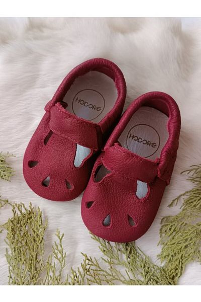 Hodore Wizy Nubuck Claret Red Genuine Leather Baby Booties Moccasin