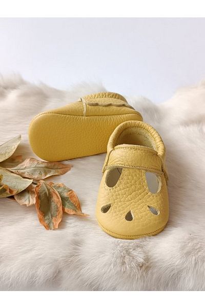 Hodore Wizy Yellow Genuine Leather Baby Booties Moccasin