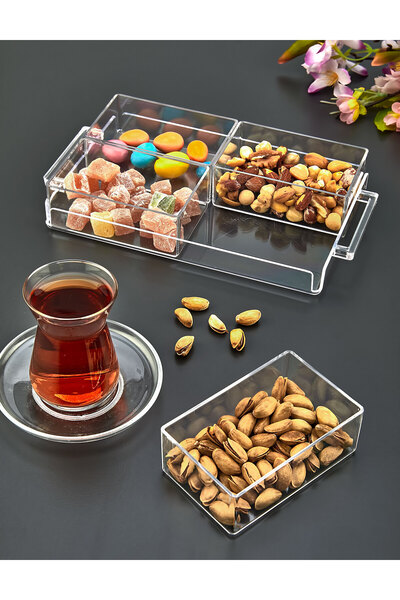 ASlife Home 4 Bowls Crystal Handled Presentation Tray Snack Bowl