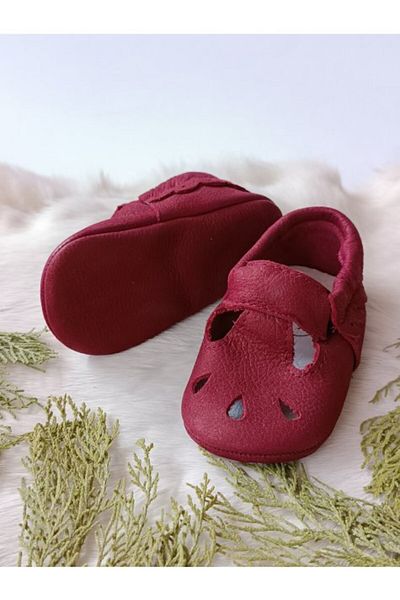 Hodore Wizy Nubuck Claret Red Genuine Leather Baby Booties Moccasin