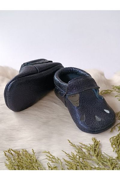Hodore Wizy Metallic Navy Blue Genuine Leather Baby Booties Moccasin