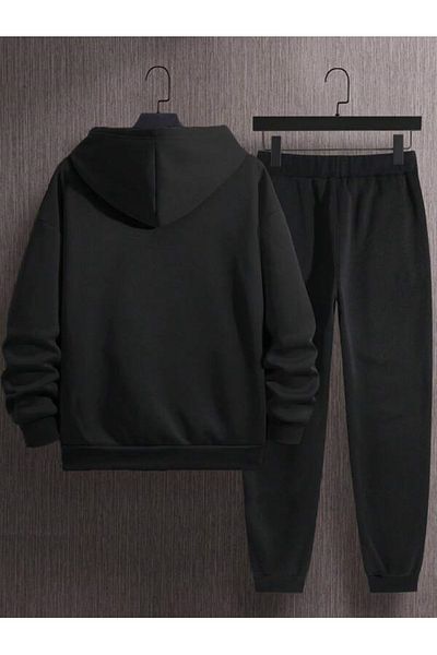 YUVEST Blackrock Unisex Oversize New York Printed Black Hooded Tracksuit Set