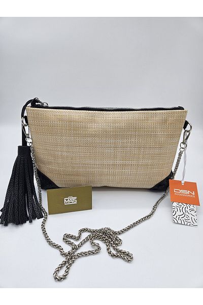 DSN Tasseled Wicker Fabric Chain Strap Klac Black