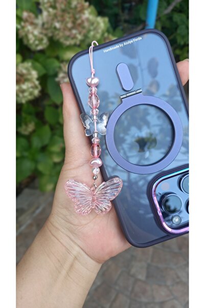 Atolye Ferda سلسلة هاتف سحرية على شكل فراشة مرصعة باللؤلؤ