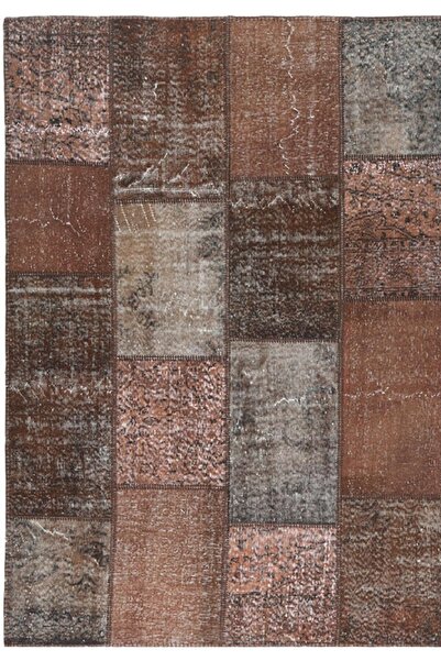 YÜNSER HALI El Dokuma Ve El Dikişli, Kahve Renkli Patchwork Halı 140x200 Cm