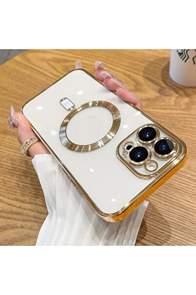 UnDePlus Apple iPhone 15 Pro Max Kılıf Magsafe Kamera Lensli Korumalı Şeffaf Silikon Kapak