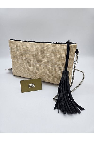 DSN Tasseled Wicker Fabric Chain Strap Klac Black