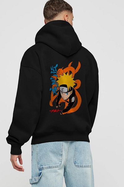 Ankhises naruto uzumaki 1 hanorac negru supradimensionat cu glugă, cu imprimeu pe spate, bărbați, femei
