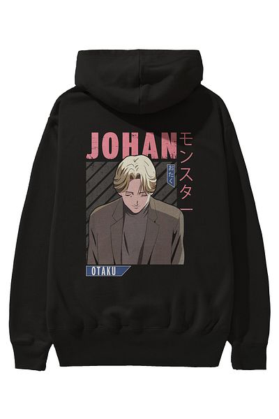 Ankhises Johan Liebert MONSTER Hanorac negru cu glugă supradimensionat cu imprimeu pe spate, bărbați, femei