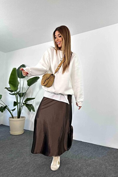 Fiori Fustă lungă din satin lungă de calitate de lux cu talie elastică