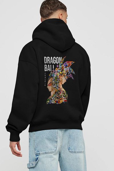 Ankhises DRAGON BALL ART (5) - Hanorac negru oversize cu glugă cu imprimeu anime