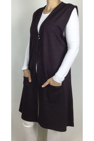ECE GİYİM Ecrin Long Mother Vest - Three Buttons and Seasonal