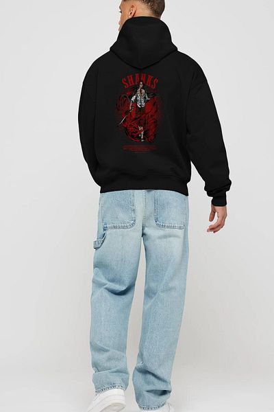 Ankhises Hanorac cu glugă oversize negru cu imprimeu pe spate Anime Shanks Bărbați Femei