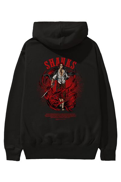 Ankhises Hanorac cu glugă oversize negru cu imprimeu pe spate Anime Shanks Bărbați Femei