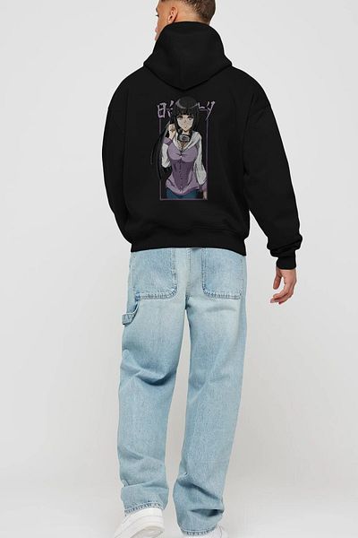 Ankhises Hinata NARUTO Hanorac negru supradimensionat cu glugă, cu imprimeu pe spate, bărbați, femei