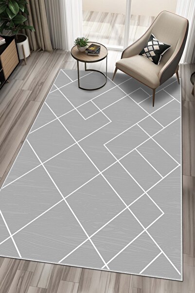 Lavita Home Dijital Baskı Yıkanabilir Kaymaz Gri Salon Halısı Mutfak Halısı Y...