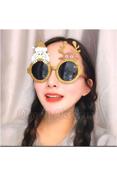 QUEEN AKSESUAR Імпортні розкішні новорічні золоті окуляри з блискітками, окул...