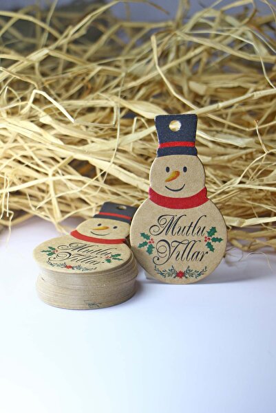 Vice Snowman Themed New Year Tag - Happy New Year - Kraft New Year Gift Tag (4,5 X8cm) 40 Pieces