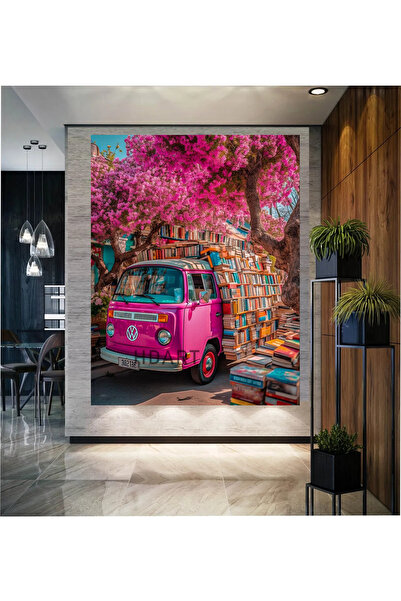 EMİLART RENKLİ ÇİÇEKLER İÇİNDE ŞİRİN PEMBE VOSVOS HD KANVAS TABLO