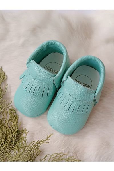 Hodore Rocco Water Green Genuine Leather Baby Booties Moccasin