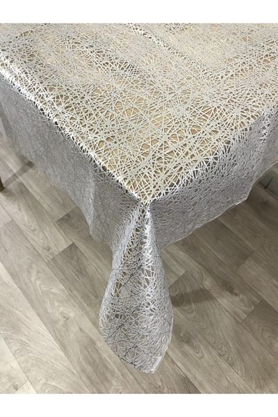 Yıldızhome Față de masă din pânză uleioasă de lux din pvc cu model de ață argintie
